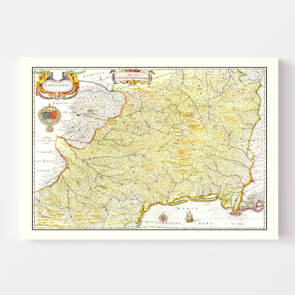 Vintage Map of Languedoc, France 1665