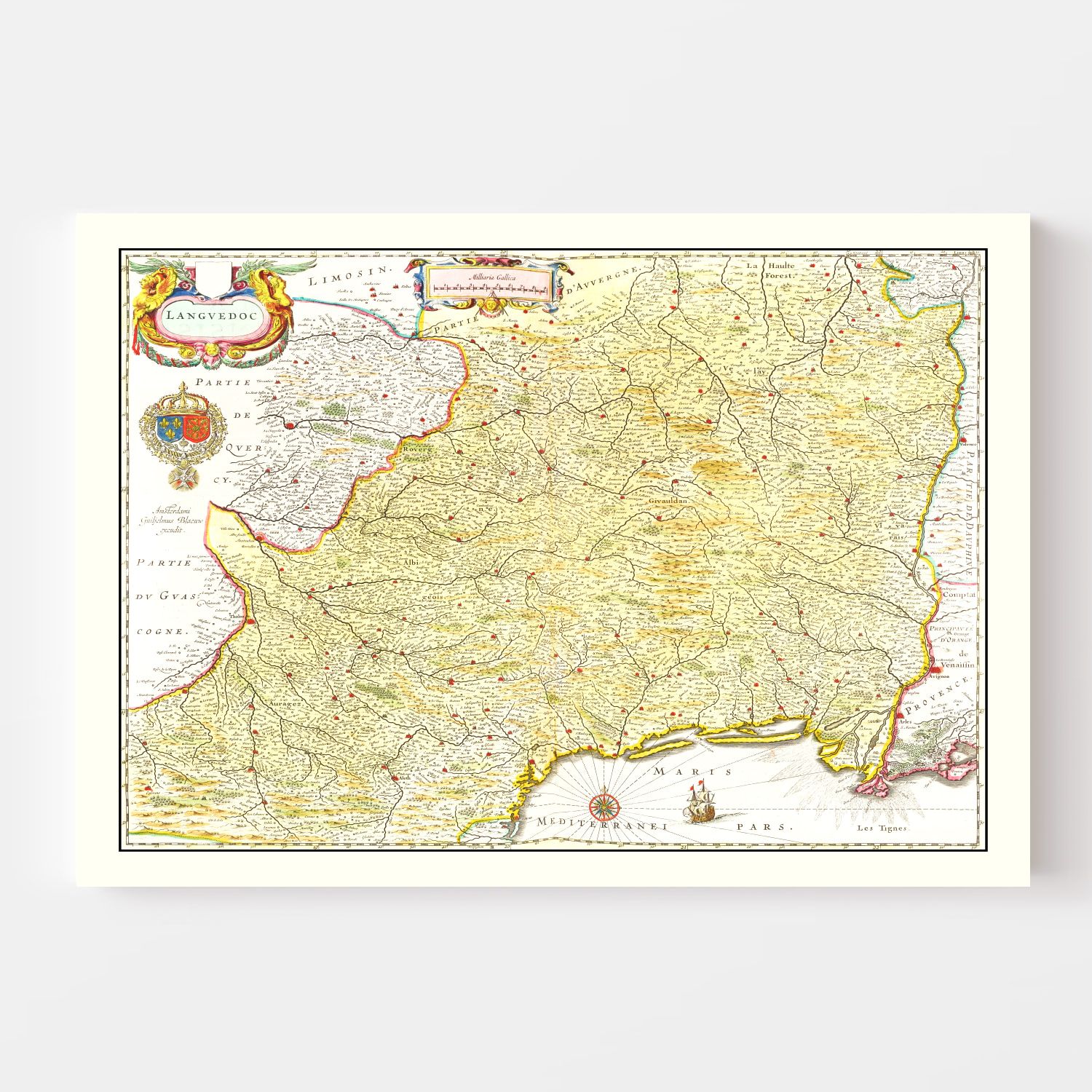 Vintage Map of Languedoc, France 1665