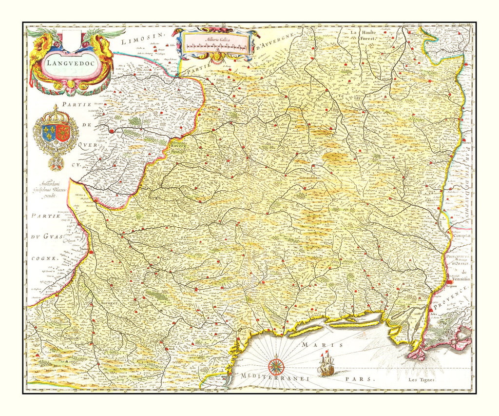 Vintage Map of Languedoc, France 1665
