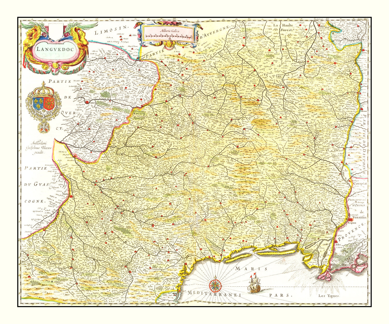 Vintage Map of Languedoc, France 1665