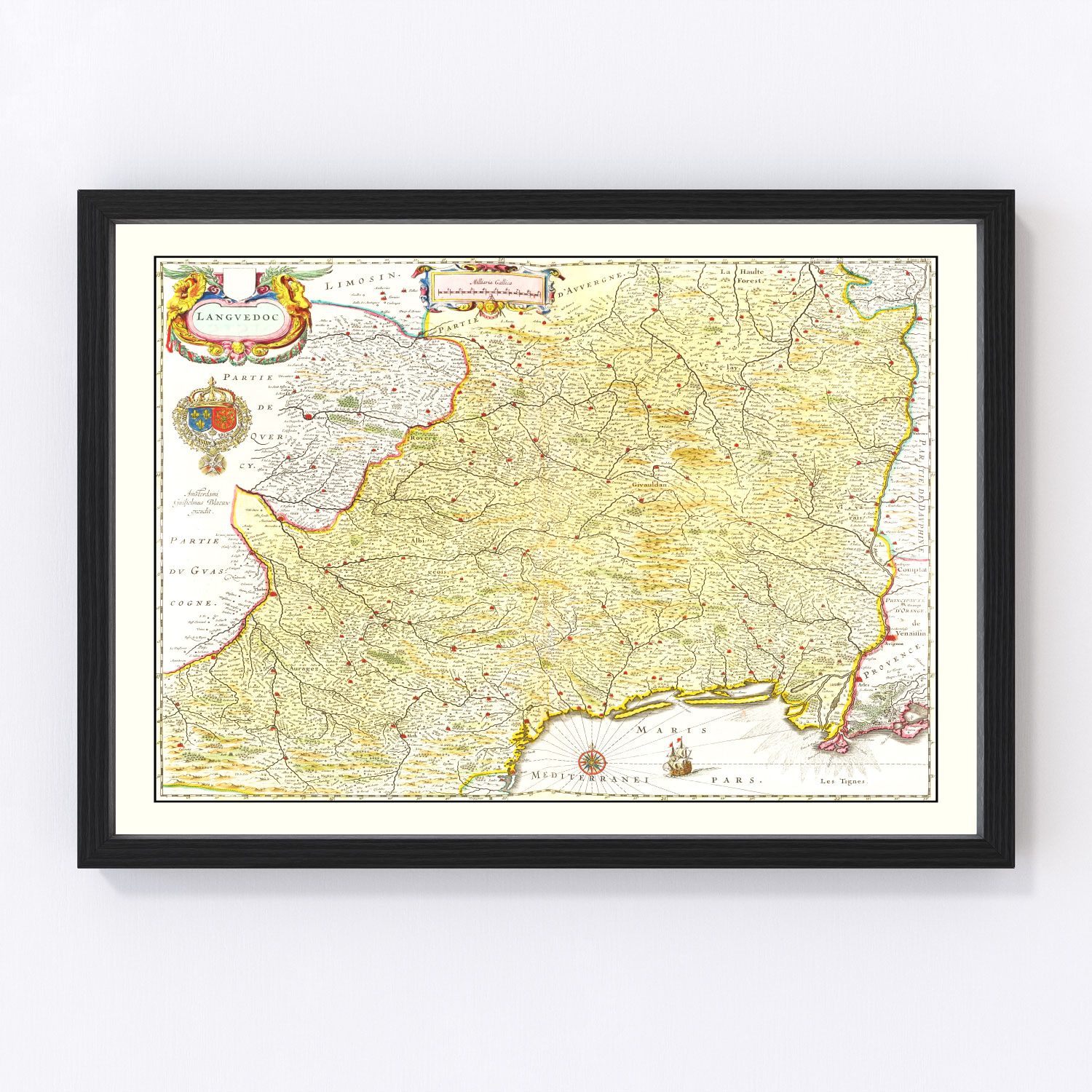 Vintage Map of Languedoc, France 1665