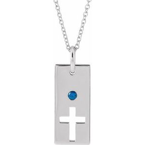 14K White Gold Natural Blue Sapphire Cross Bar 16-18" Necklace