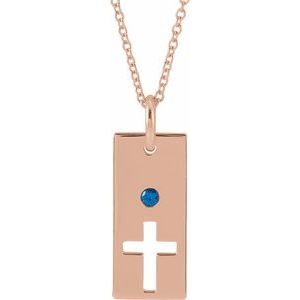 14K Rose Gold Natural Blue Sapphire Cross Bar 16-18" Necklace