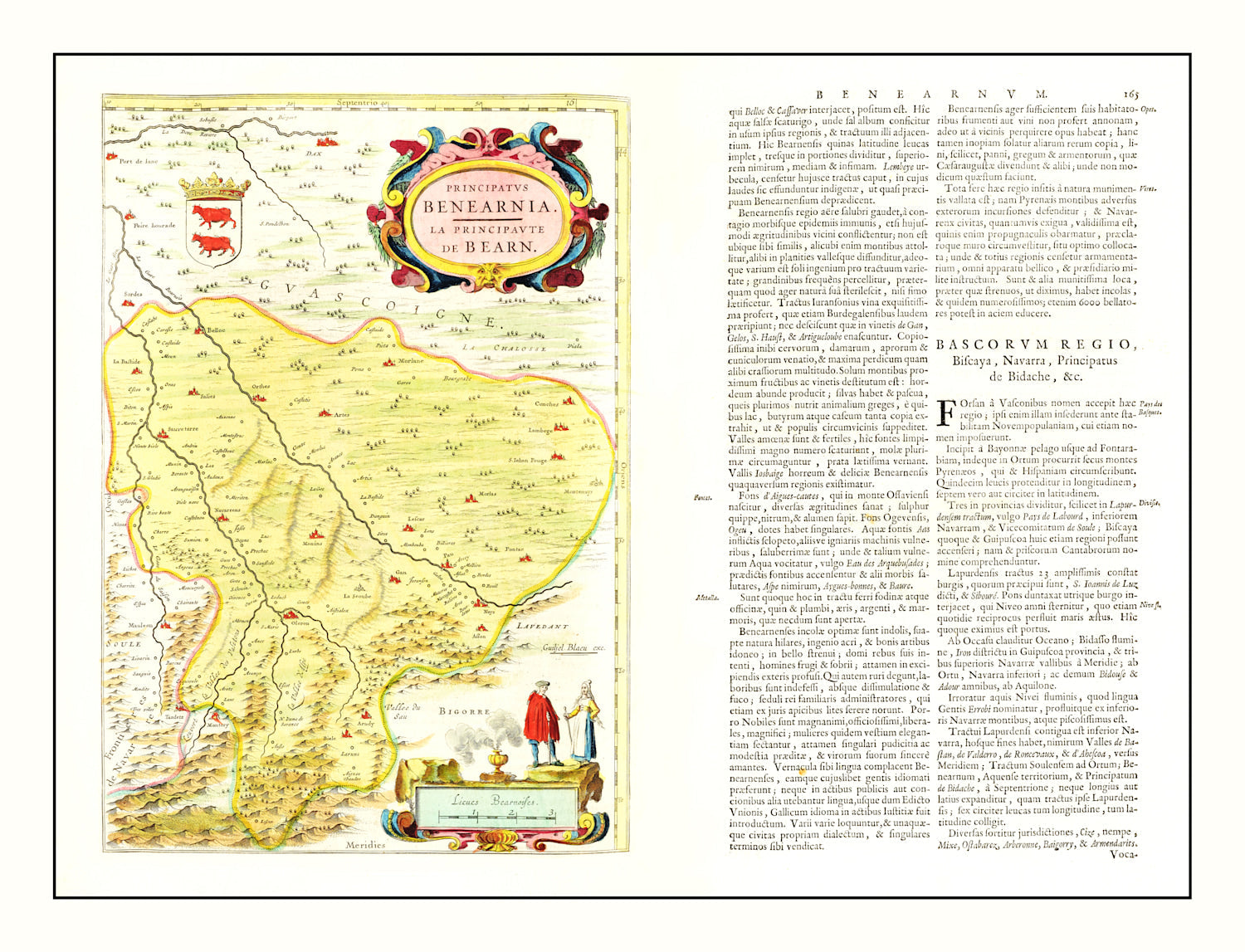 Vintage Map of Béarn, France 1665