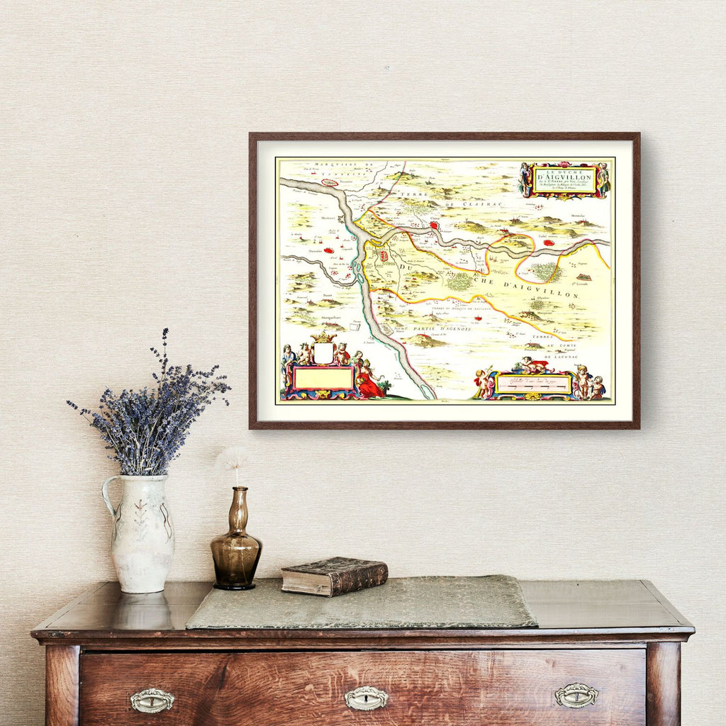 Vintage Map of Aiguillon, France 1665