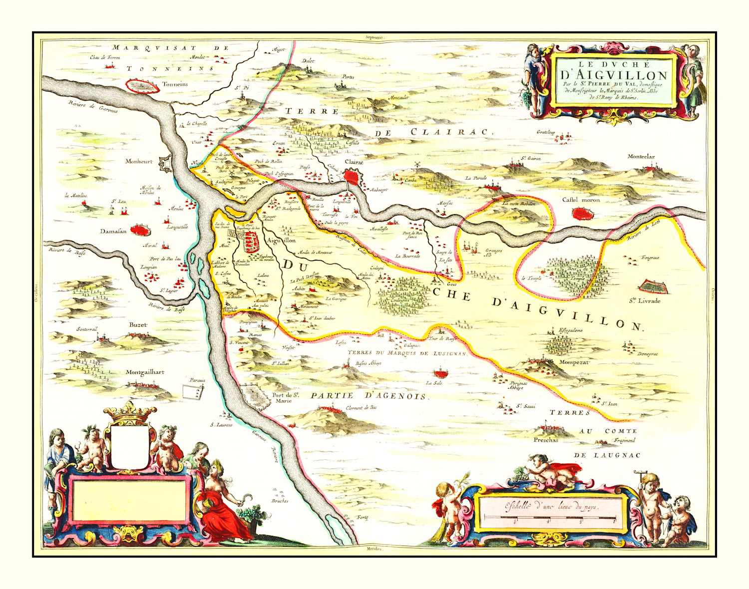 Vintage Map of Aiguillon, France 1665