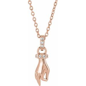 14K Rose Gold .05 CTW Natural Diamond Hand of Buddha 16-18" Necklace