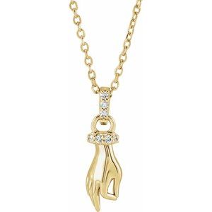14K Yellow Gold .05 CTW Natural Diamond Hand of Buddha 16-18" Necklace