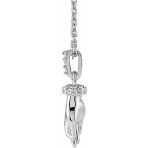 14K White Gold .05 CTW Natural Diamond Hand of Buddha 16-18" Necklace