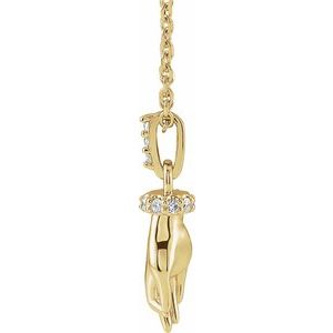 14K Yellow Gold .05 CTW Natural Diamond Hand of Buddha 16-18" Necklace