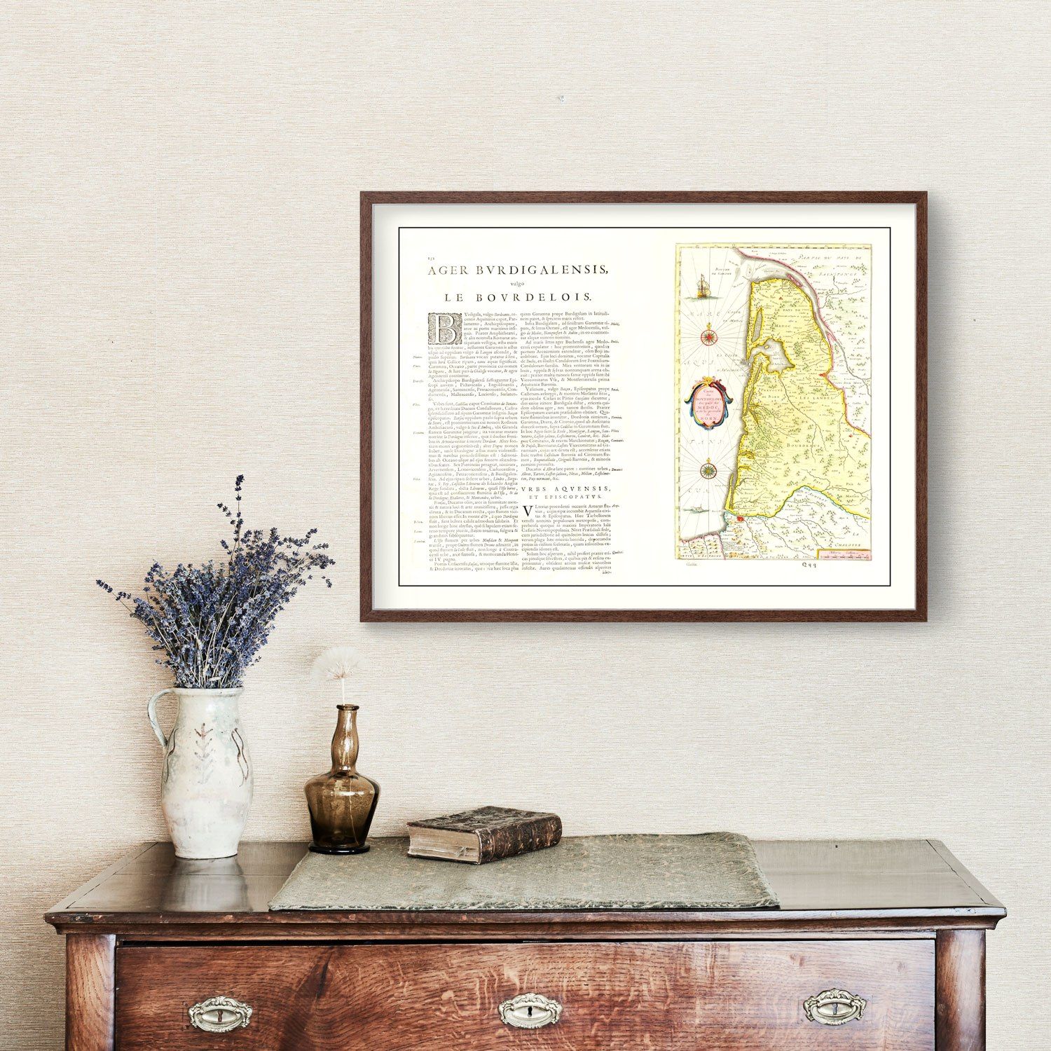 Vintage Map of Bordeaux, France 1665