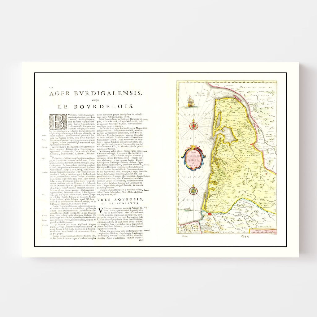 Vintage Map of Bordeaux, France 1665