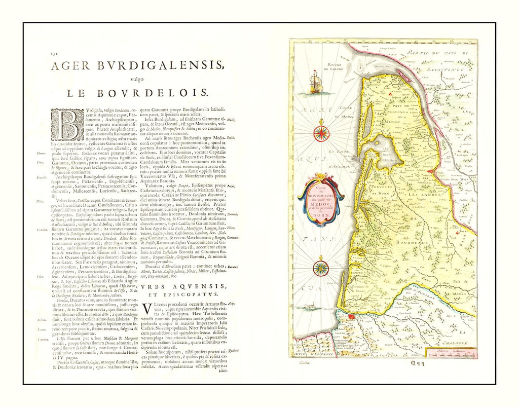 Vintage Map of Bordeaux, France 1665