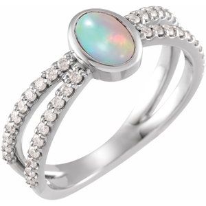 14K White Gold Natural Ethiopian Opal & 3/8 CTW Natural Diamond Ring