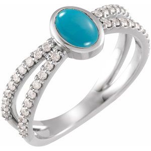 14K White Gold Natural Turquoise & 3/8 CTW Natural Diamond Ring