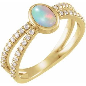 14K Yellow Gold Natural Ethiopian Opal & 3/8 CTW Natural Diamond Ring