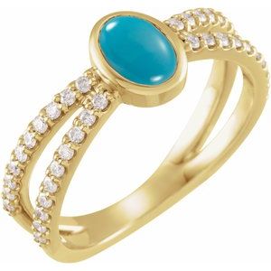 14K Yellow Gold Natural Turquoise & 3/8 CTW Natural Diamond Ring