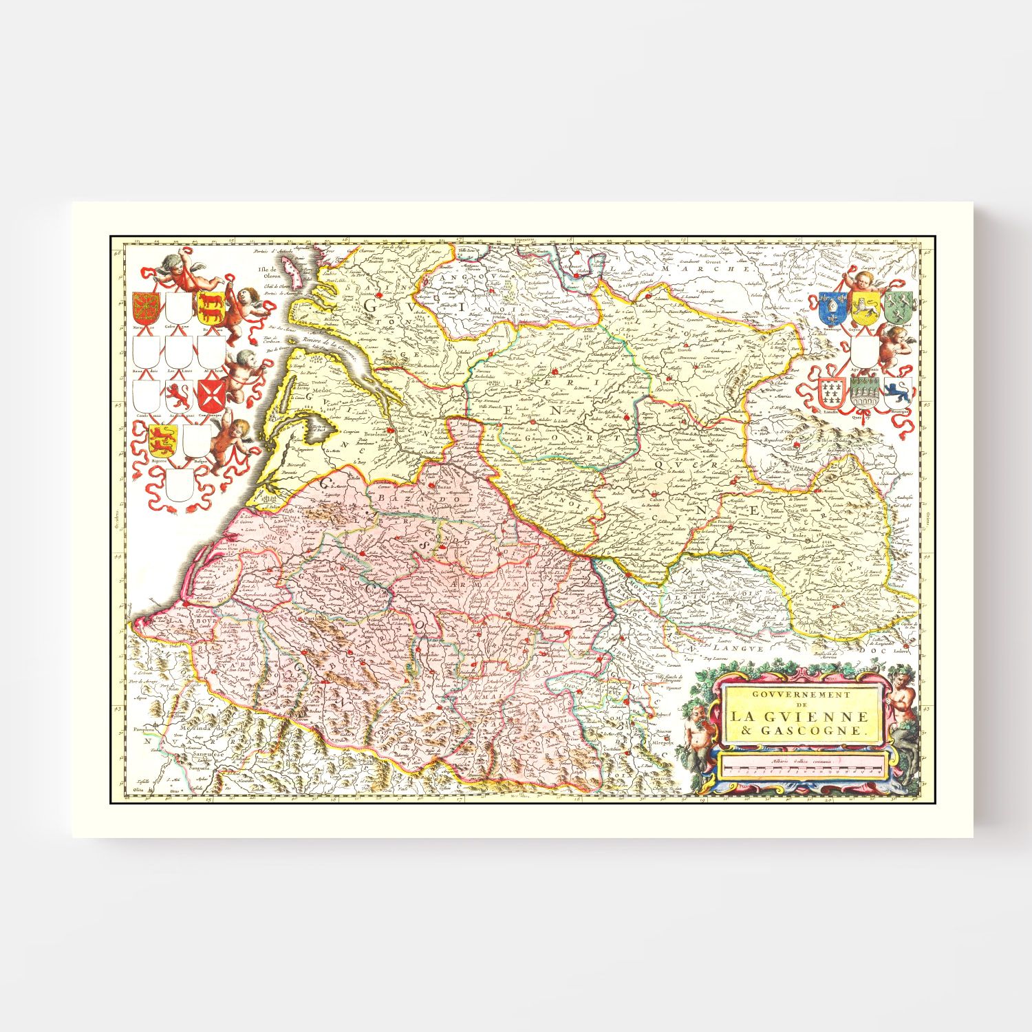 Vintage Map of Gascony, France 1665