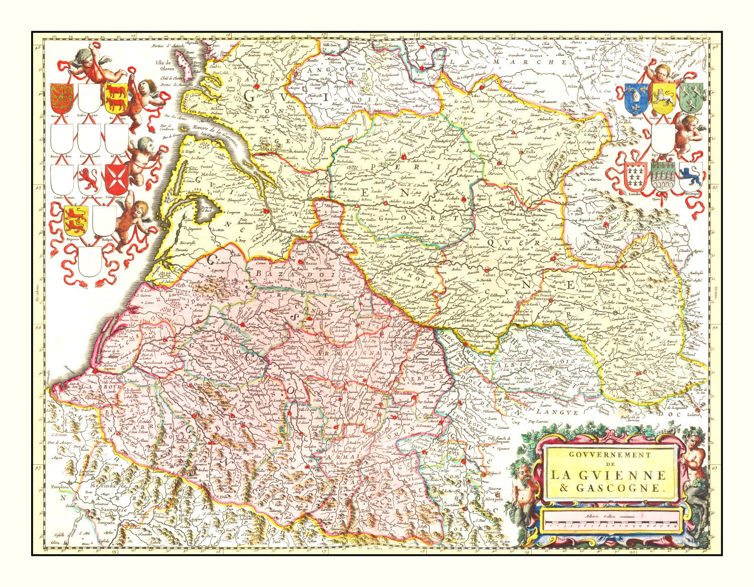 Vintage Map of Gascony, France 1665