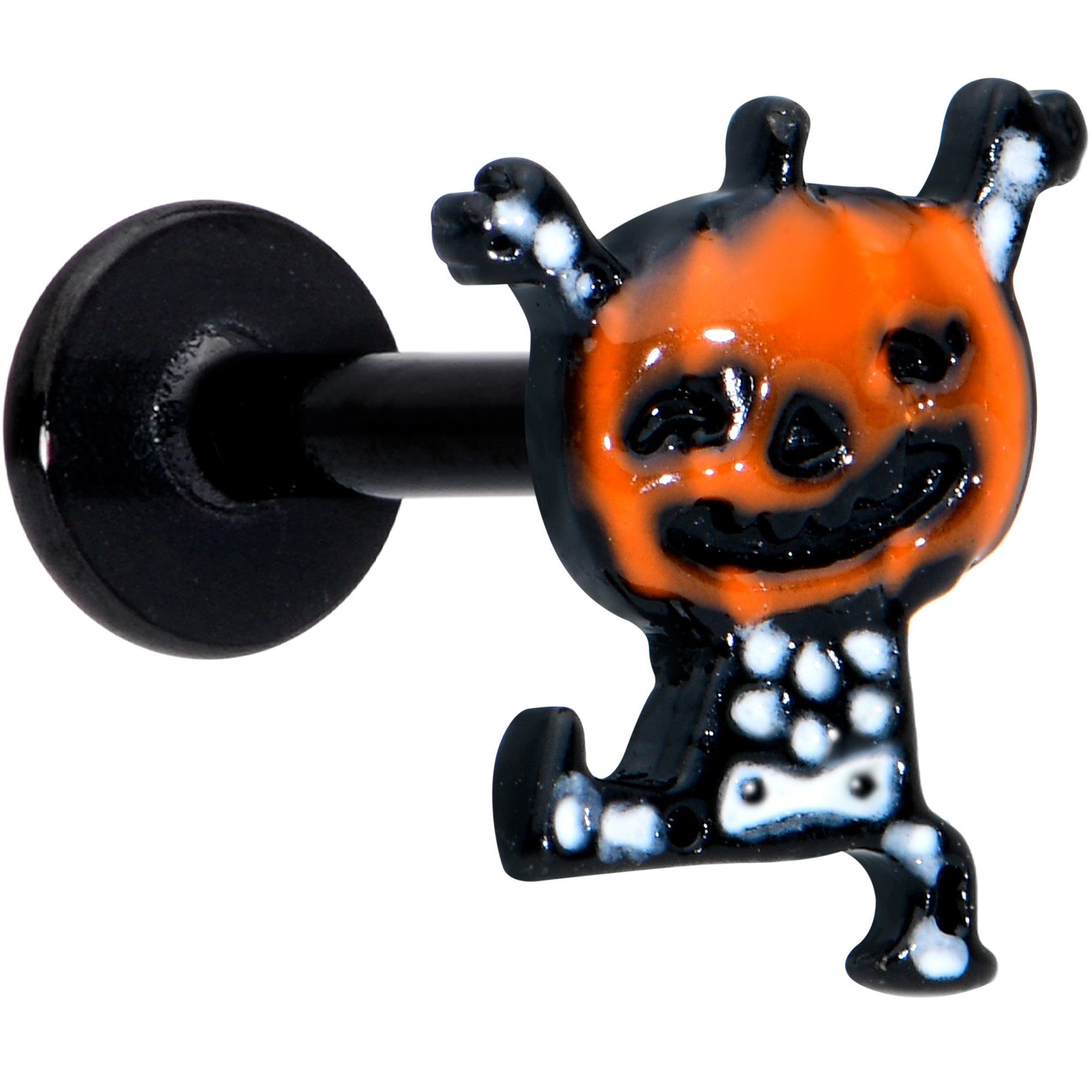 16G 5/16 Black Dancing Skeleton Pumpkin Halloween Labret Tragus