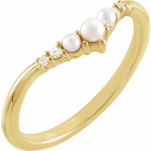 14K Yellow Pearl & .03 CTW Natural Diamond Contour Band