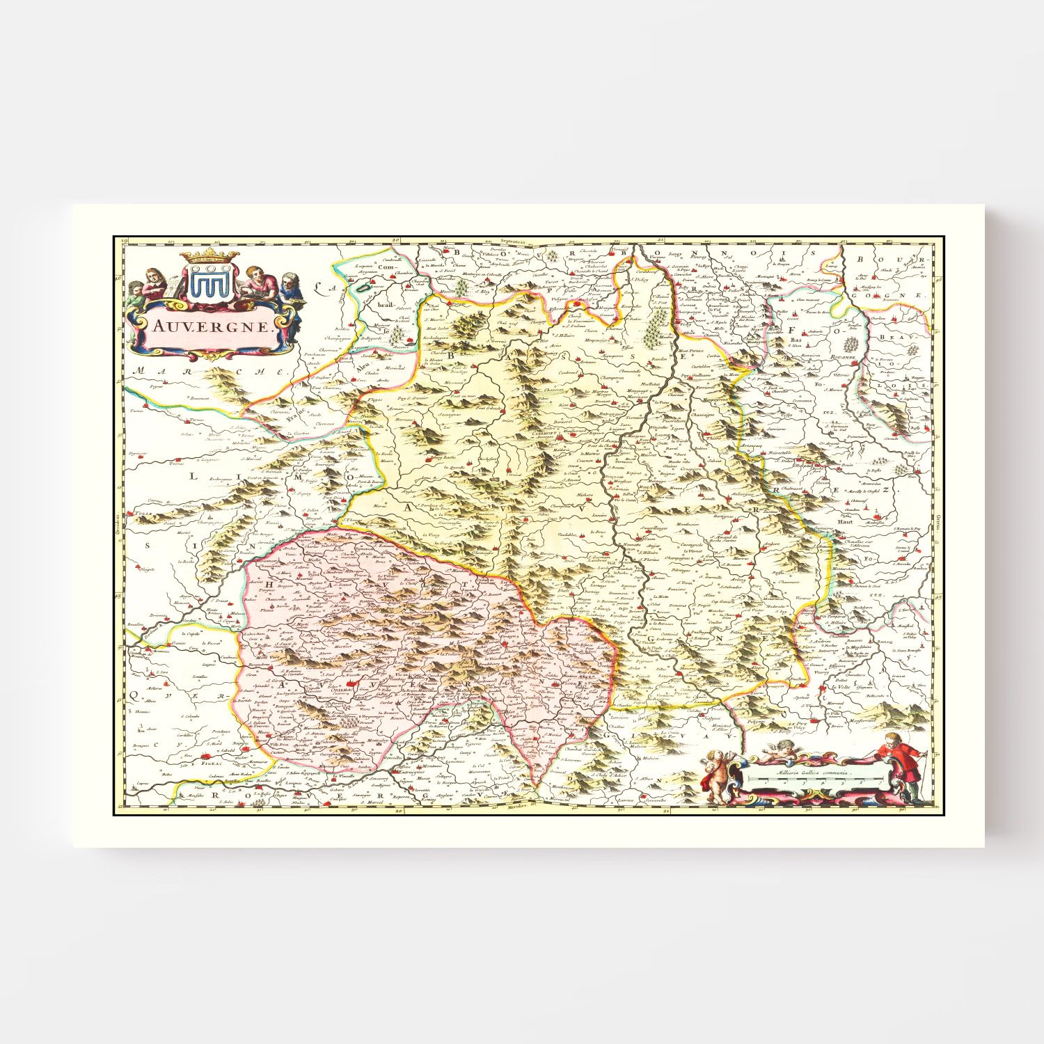 Vintage Map of Auvergne, France 1665