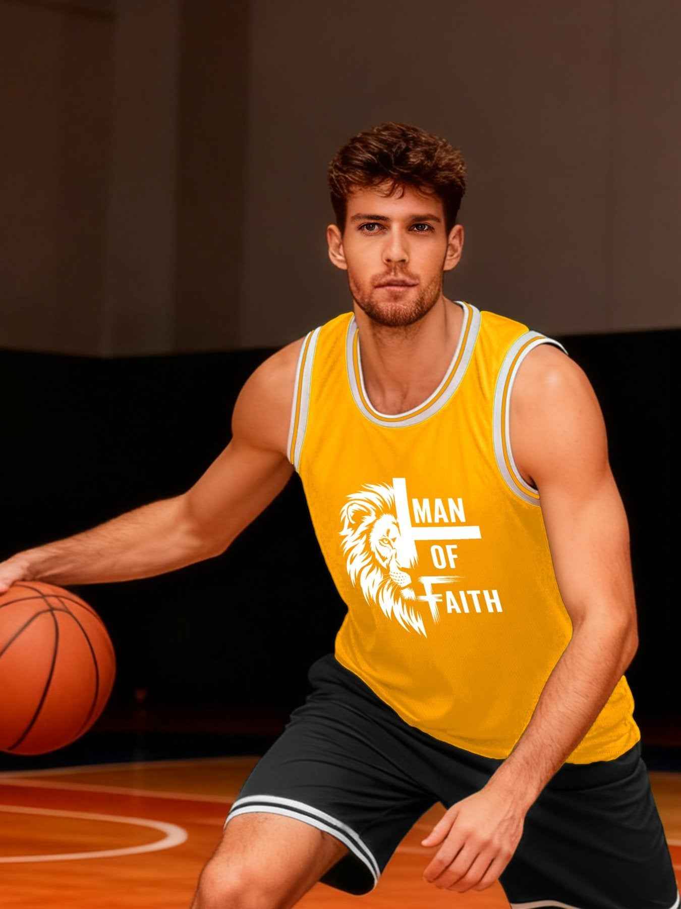 Man of Faith Adult Yellow Basketball Jersey | Ships From USA