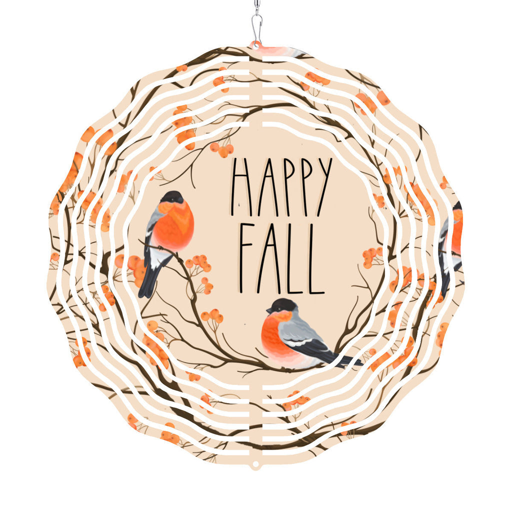 Happy Fall with Orange Birds Tree Branches 3D Wind Spinner Outdoor Decor
