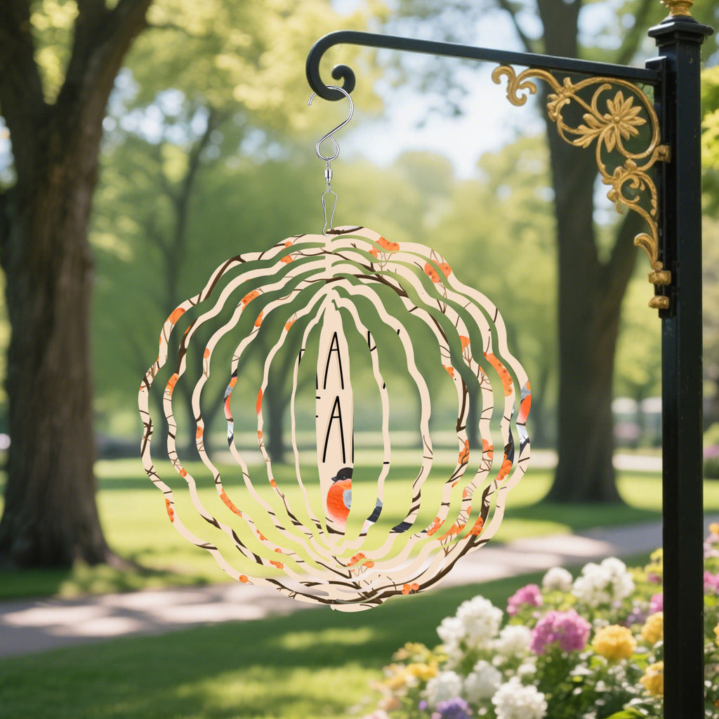 Happy Fall with Orange Birds Tree Branches 3D Wind Spinner Outdoor Decor