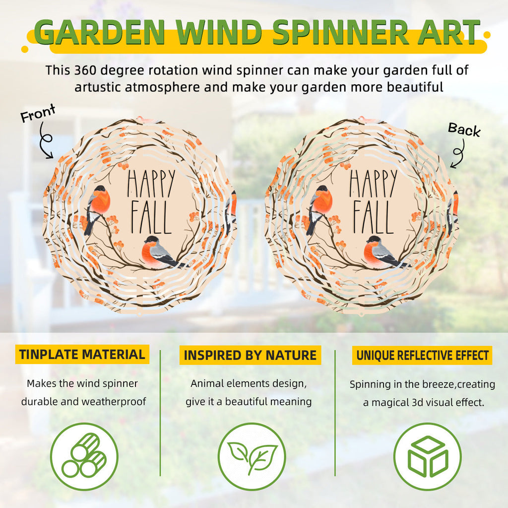 Happy Fall with Orange Birds Tree Branches 3D Wind Spinner Outdoor Decor