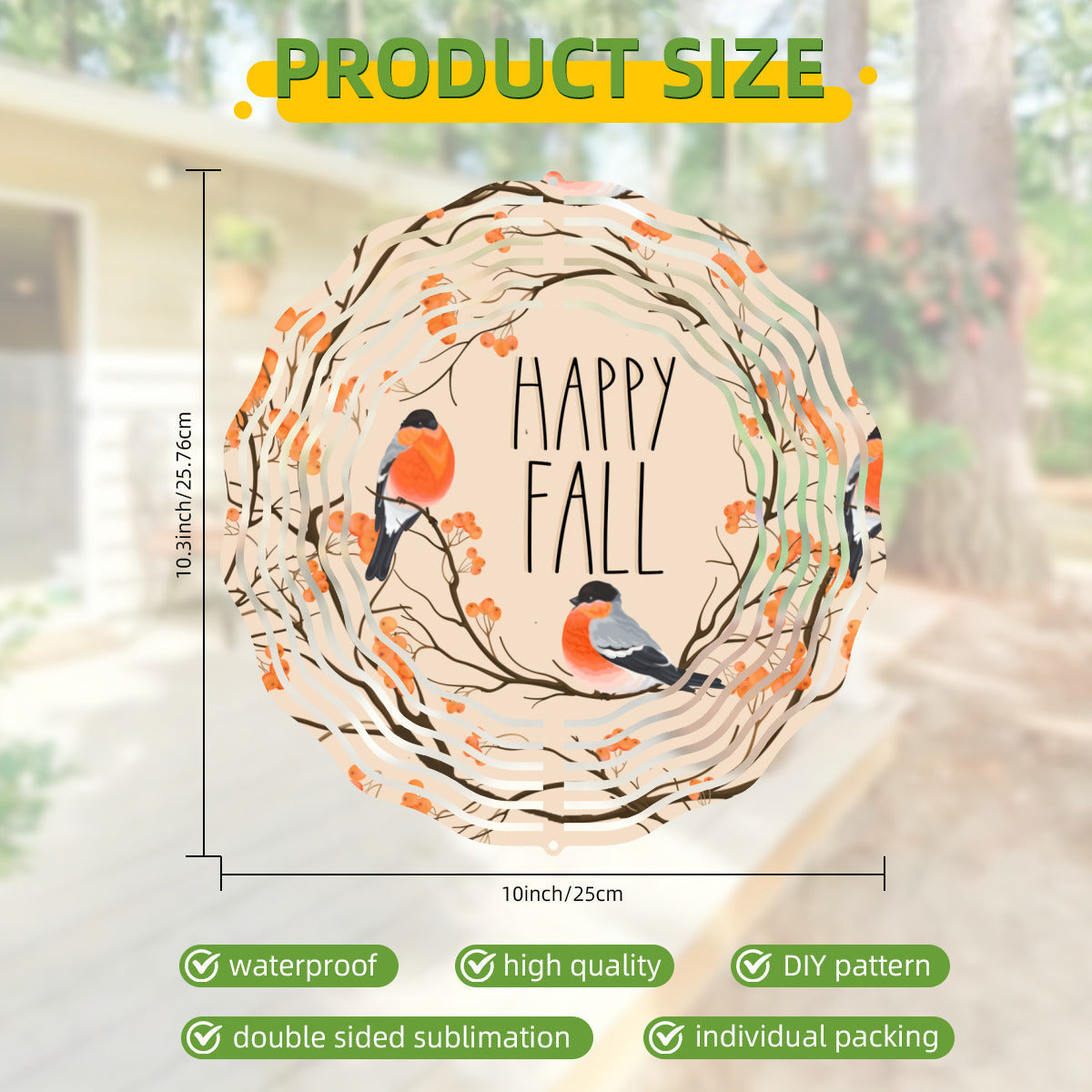 Happy Fall with Orange Birds Tree Branches 3D Wind Spinner Outdoor Decor