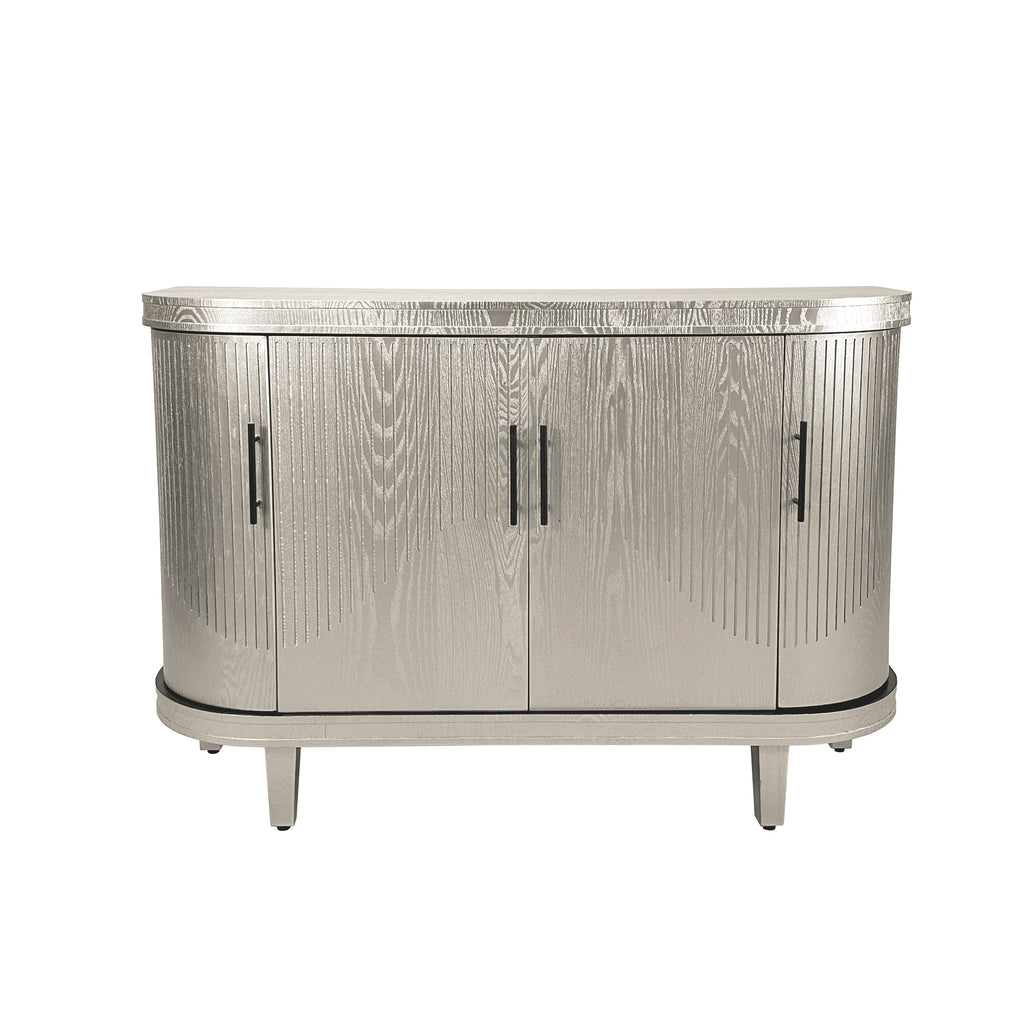 Modern Curved Sideboard 47.2-Inch Decorative Storage Cabinet Wooden Console Table Coffee Bar Cabinet with 4 Doors and Adjustable Interior Shelves for Living Room, Kitchen, Bedroom, Hallway (Champagne)
