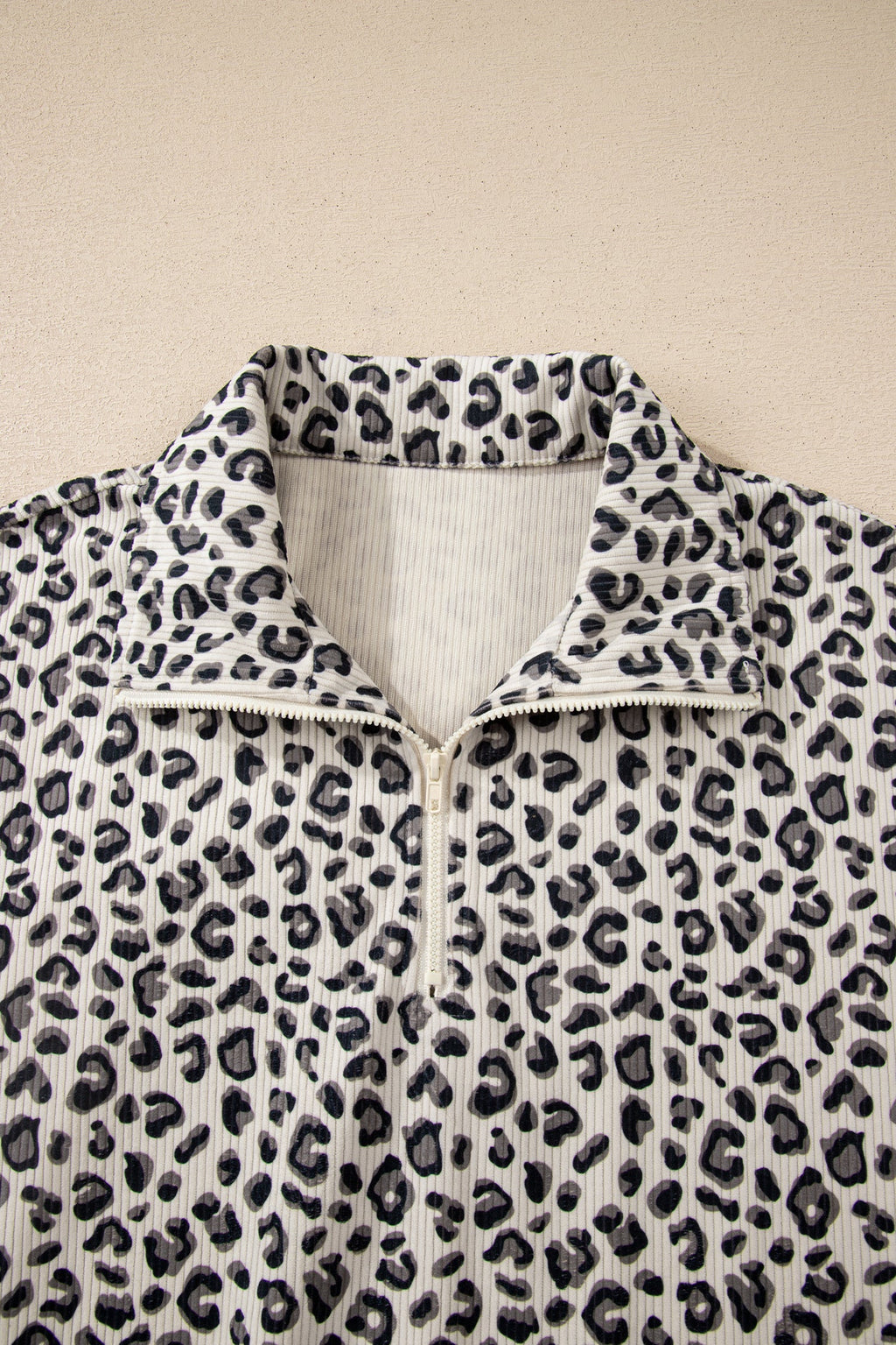Leopard Corduroy Quarter-Zip Sweatshirt