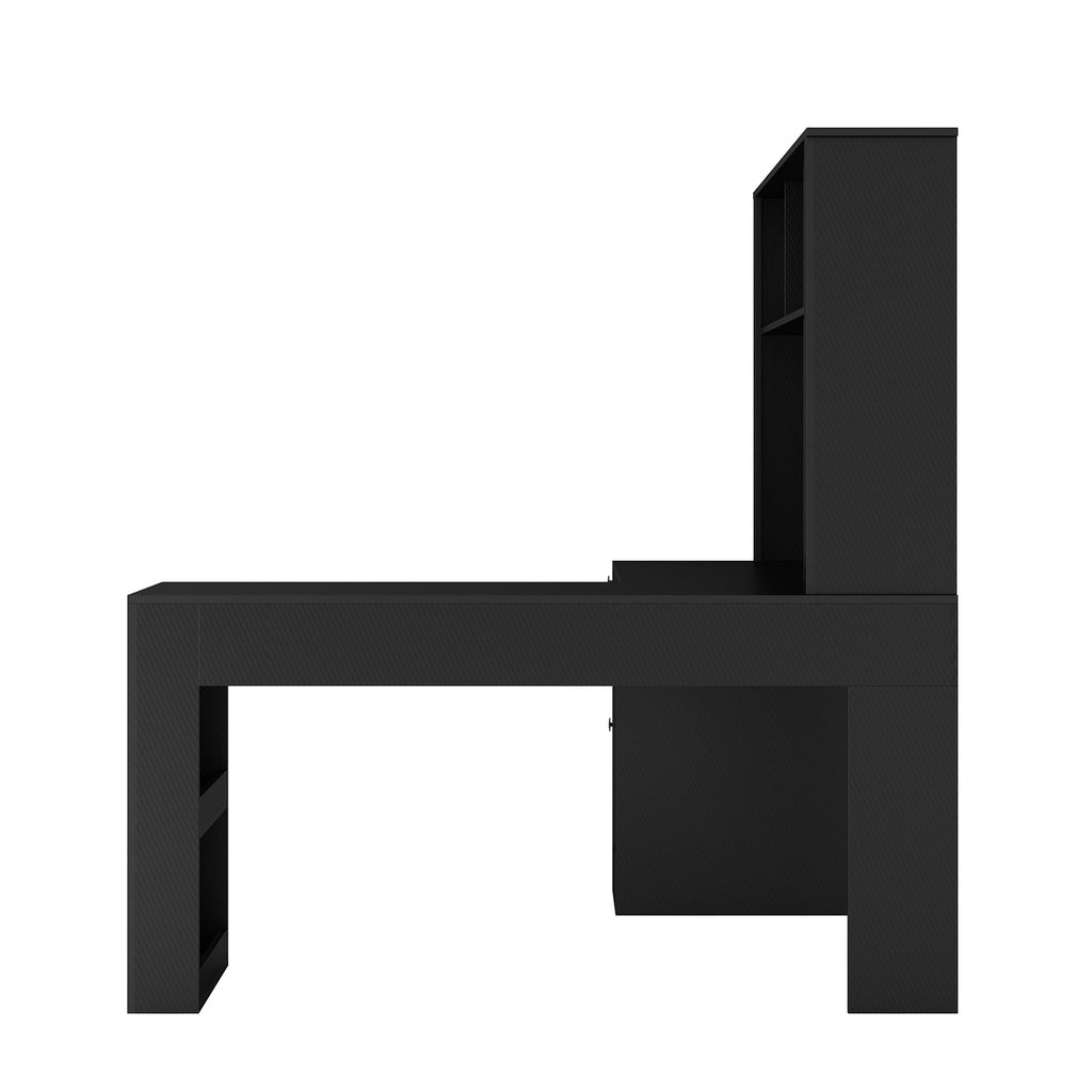 L Shaped Desk with Charger,Computer Desk with Drawers,Bookshelf,Modern Corner Desk,Home Office Desk,L-Shaped Study Table Writing Desk,Carbon fiber Gaming Computer Desk with Storage,Black