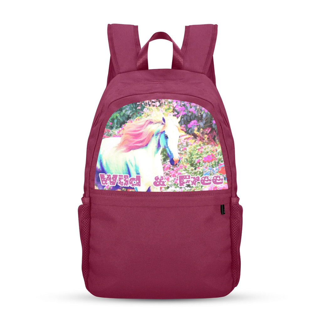 Wild & Free White Horse Magenta Backpack | Upper Part Printing