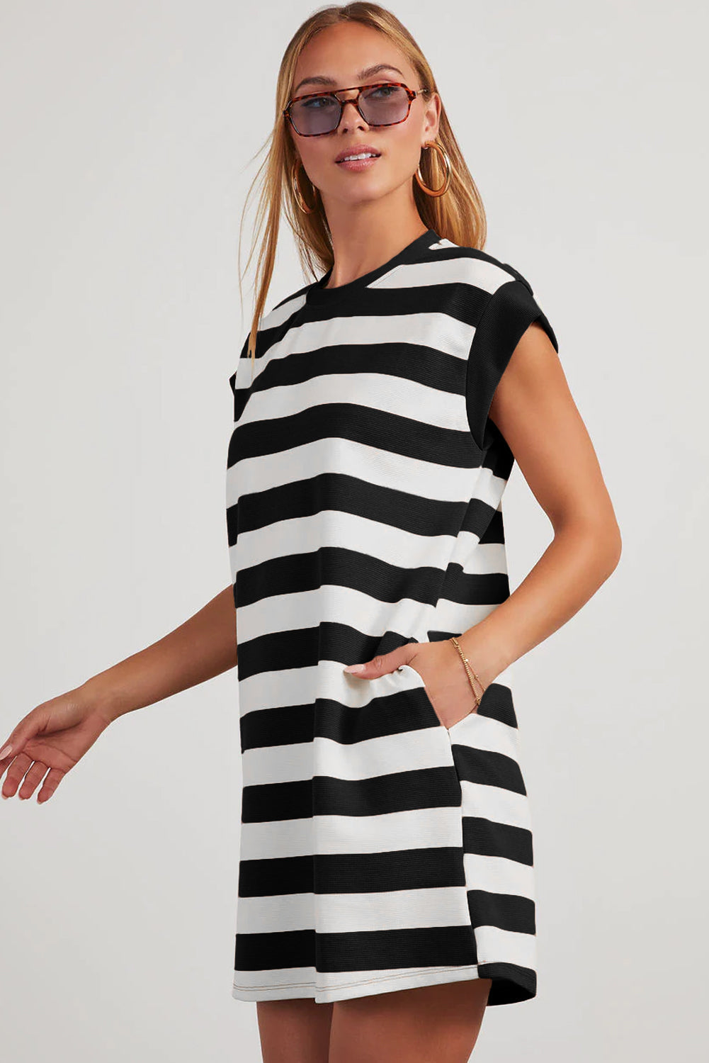 Stripe Cap Sleeve T-Shirt Dress