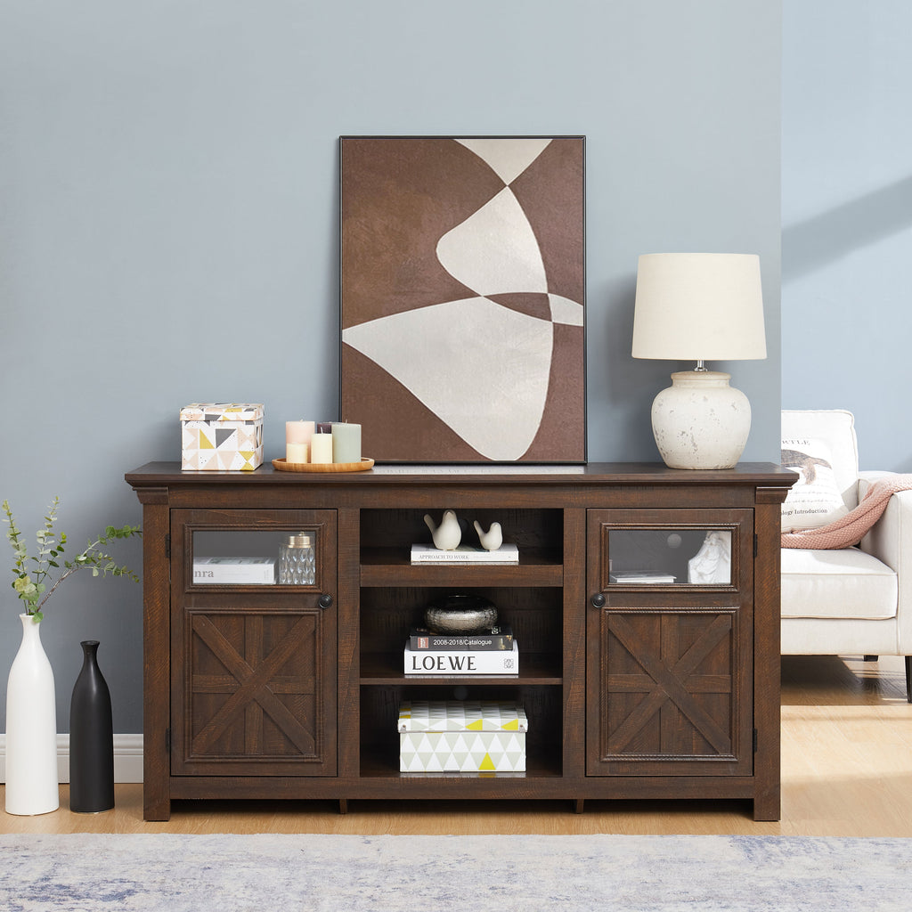 2 Doors Cabinet Farmhouse  Cabinet, Farmhouse TV Stand Barn Design,Modern Farmhouse TV Media Stand, Large Barn Inspired Home Entertainment Console,Espresso, 60.23'W*15.35'D*31.7'H