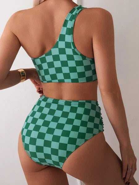 Green Checkered 2-piece Swimsuit Beach Wear