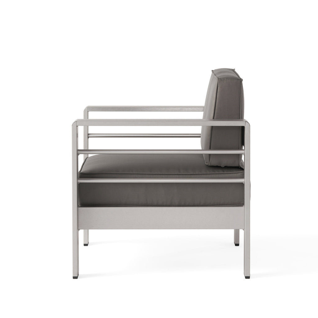 Outdoor Aluminum Club Chair with Cushion, Grey