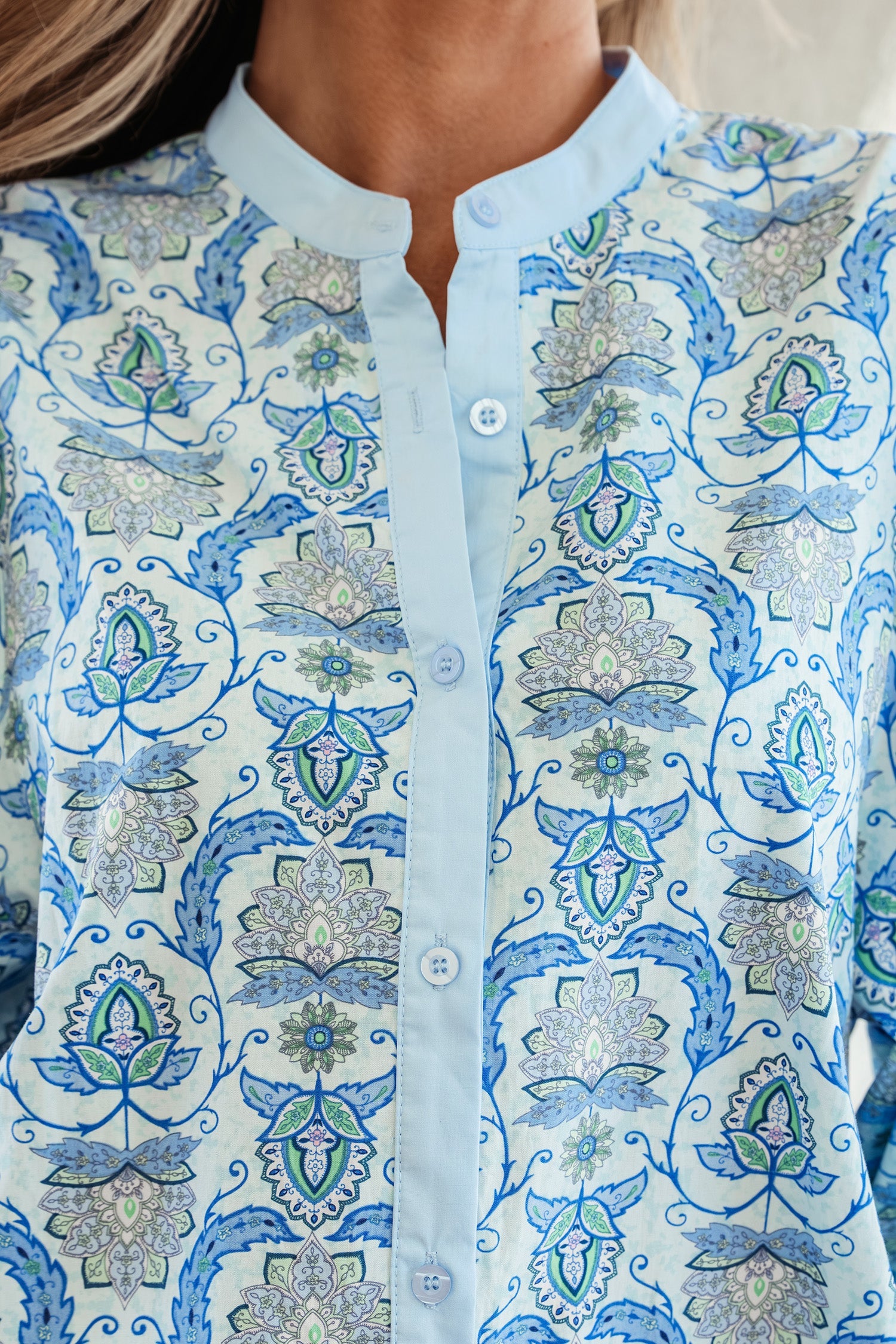 Paisley Long Puff Sleeve Buttoned Shirt