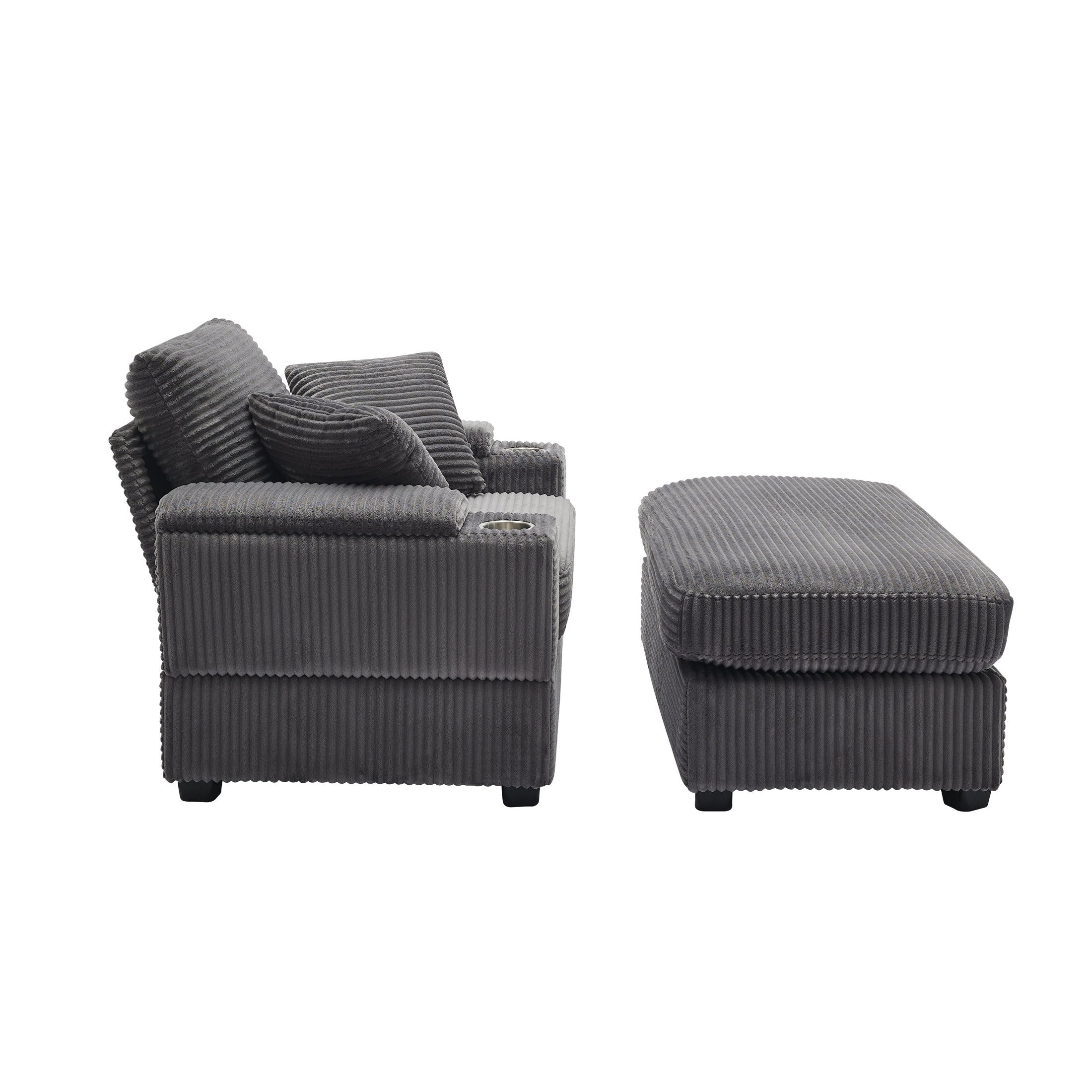 [VIDEO/New]Corduroy Upholstered Chaise Lounge Sofa with Handrail storage ,Movable ottoman,Cupholders,Detachable Cushions Deep Seat for Living Room Office,3 colour