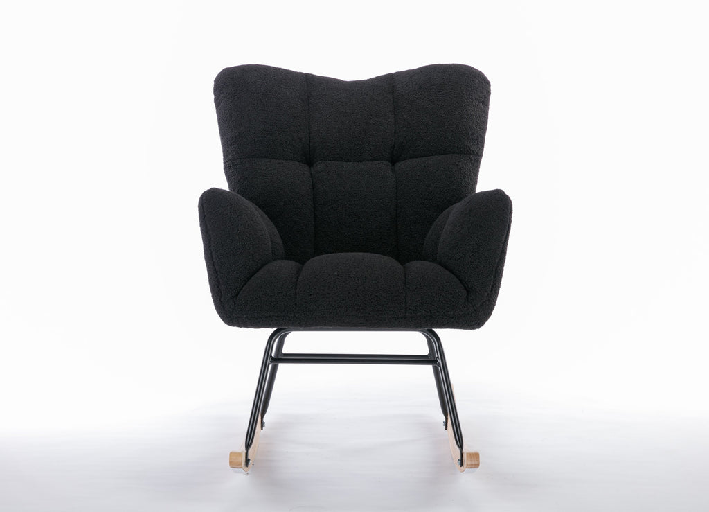 050-Teddy Fabric Rocking Gilder Nursery Chair For Living Room Indoor,Black