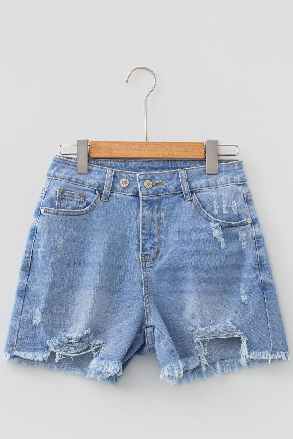 Distressed Denim Asymmetric Raw Hem Shorts