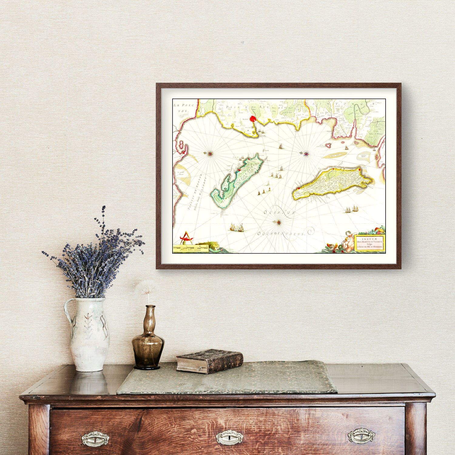 Vintage Map of Re & Oleron, France 1665