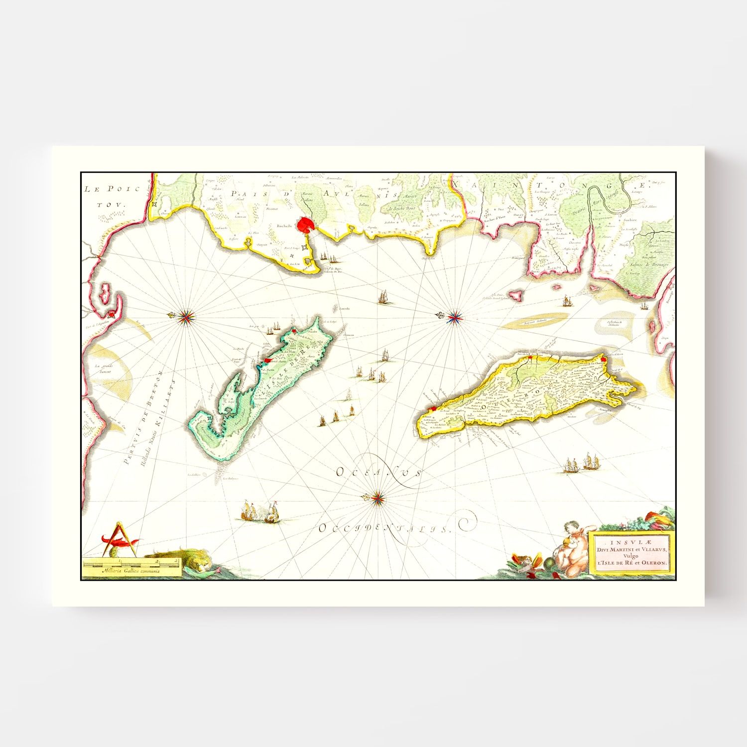 Vintage Map of Re & Oleron, France 1665
