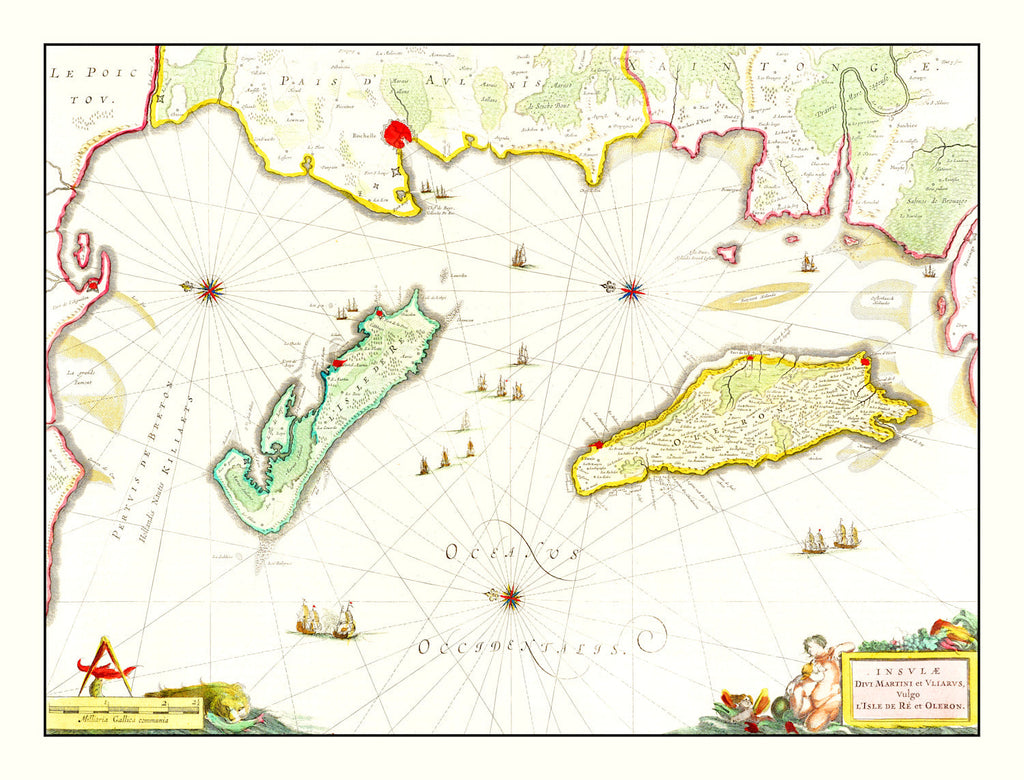 Vintage Map of Re & Oleron, France 1665