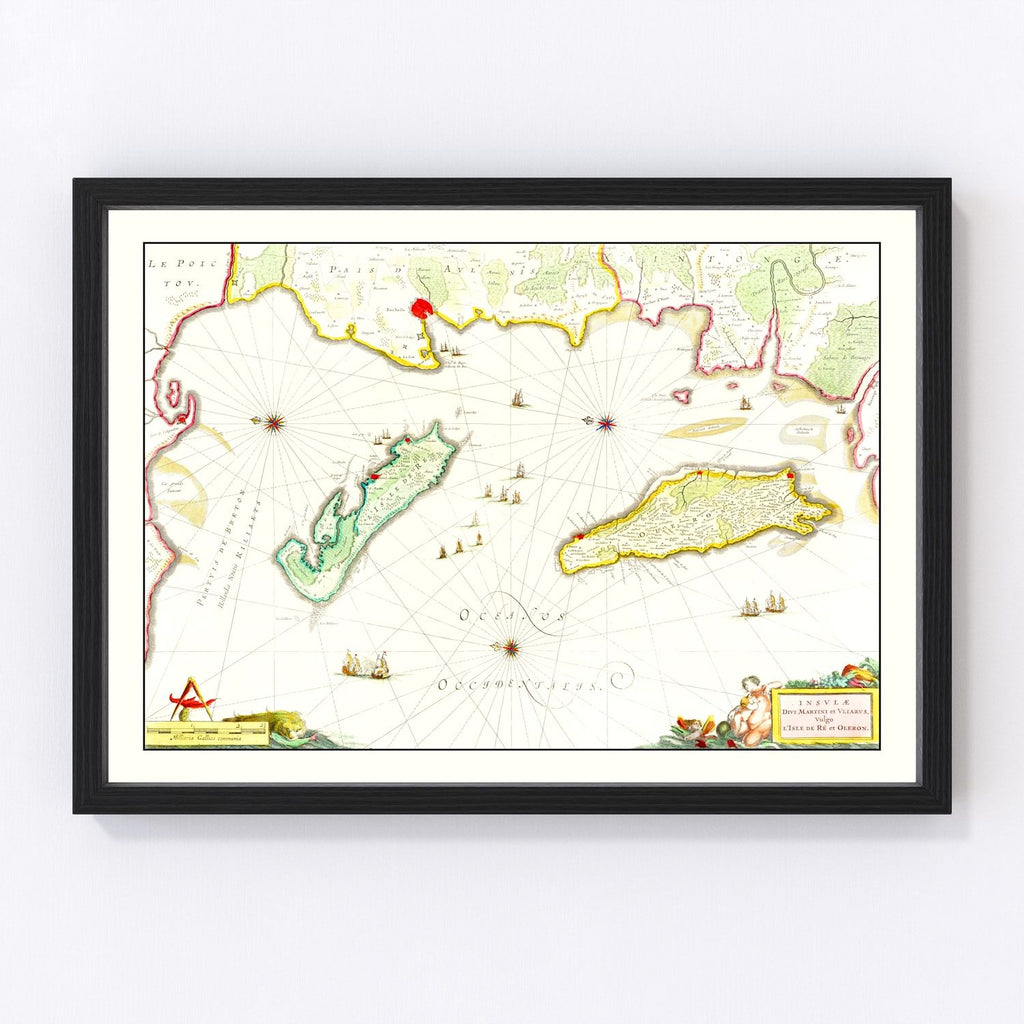 Vintage Map of Re & Oleron, France 1665
