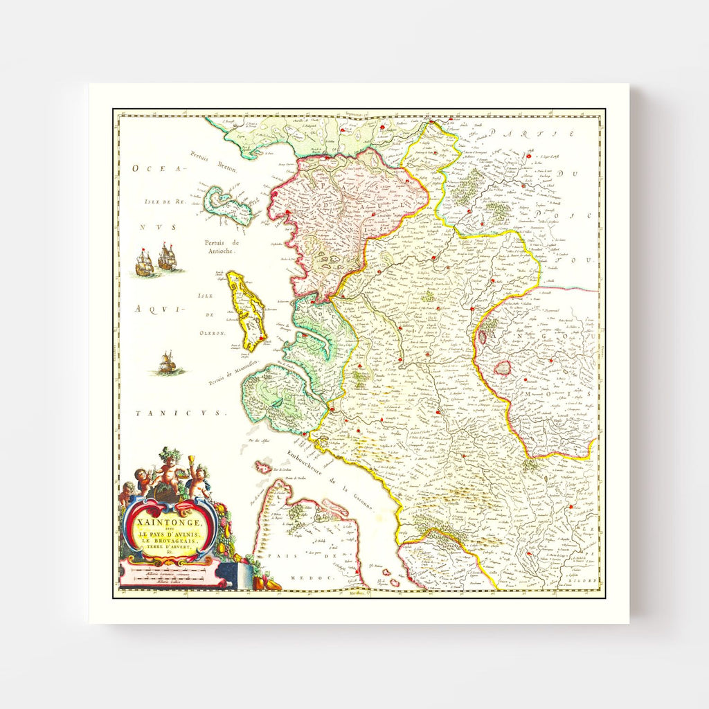 Vintage Map of Saintonge, France 1665