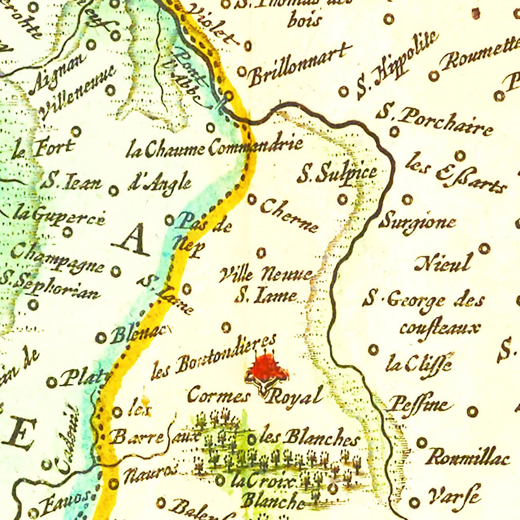 Vintage Map of Saintonge, France 1665