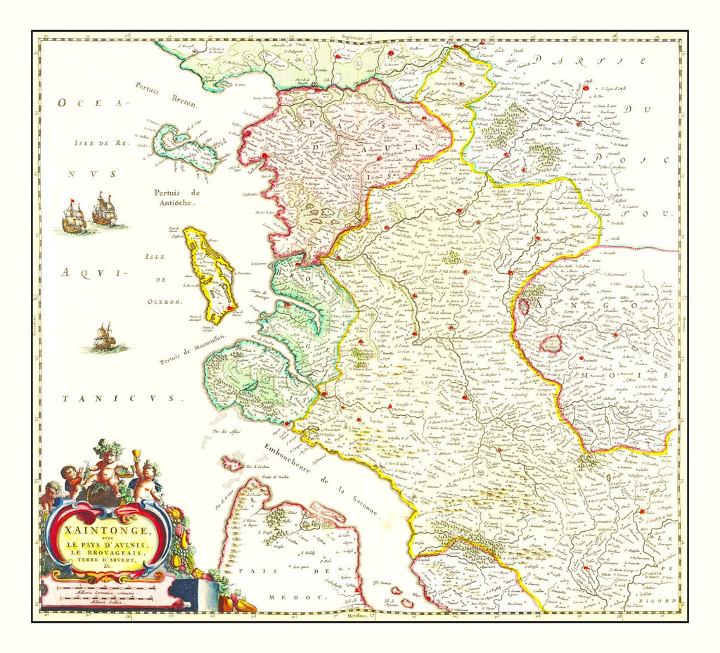 Vintage Map of Saintonge, France 1665